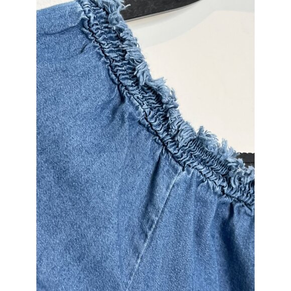 Justice Girls Dress Size 12 Blue Chambray Denim A Line Flare Bell Sleeve - Picture 5 of 6